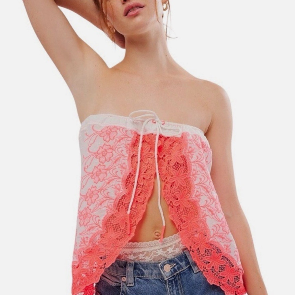 Pink and White Lace Tube Top